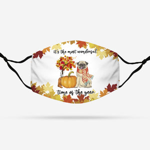 Autumn leaves Pumpkin Pug EZ03 1708 Face Mask