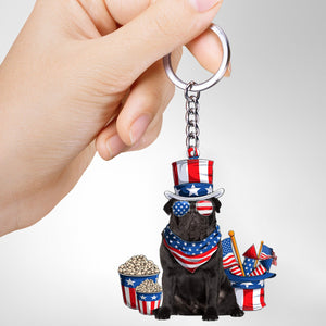 BLACK Pug 2-July Stuff Flat Acrylic Keychain