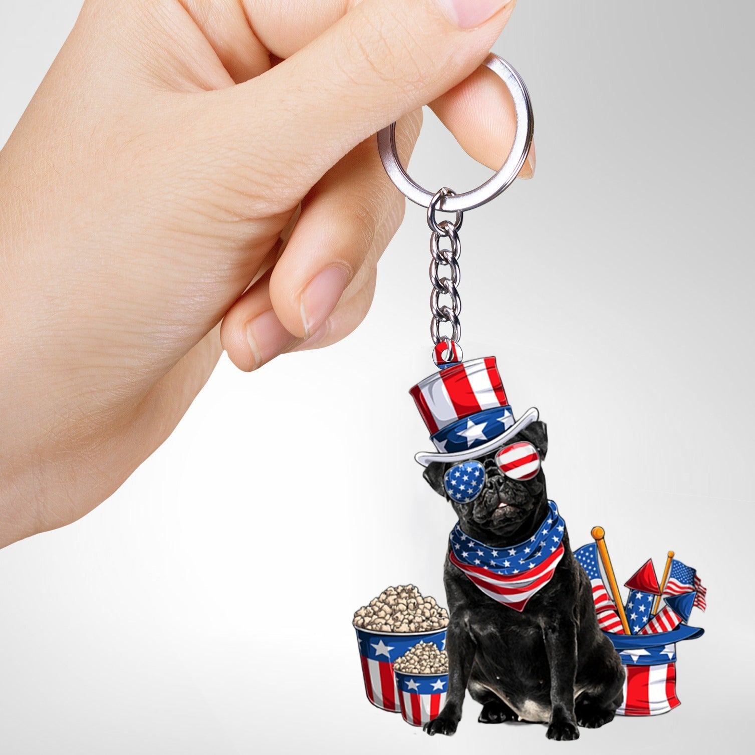 BLACK Pug-July Stuff Flat Acrylic Keychain