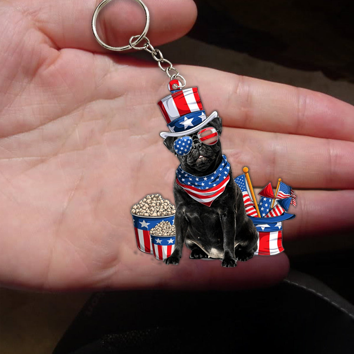 BLACK Pug-July Stuff Flat Acrylic Keychain