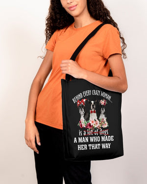 BLACK Boston Terrier-Crazy Woman Cloth Tote Bag