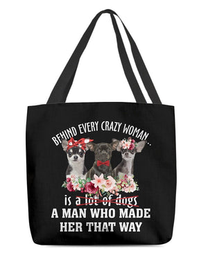 BLACK Chihuahua-Crazy Woman Cloth Tote Bag