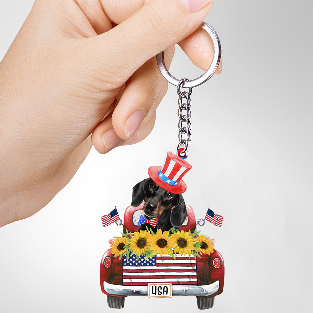 BLACK Dachshund-USA Truck Flat Acrylic Keychain