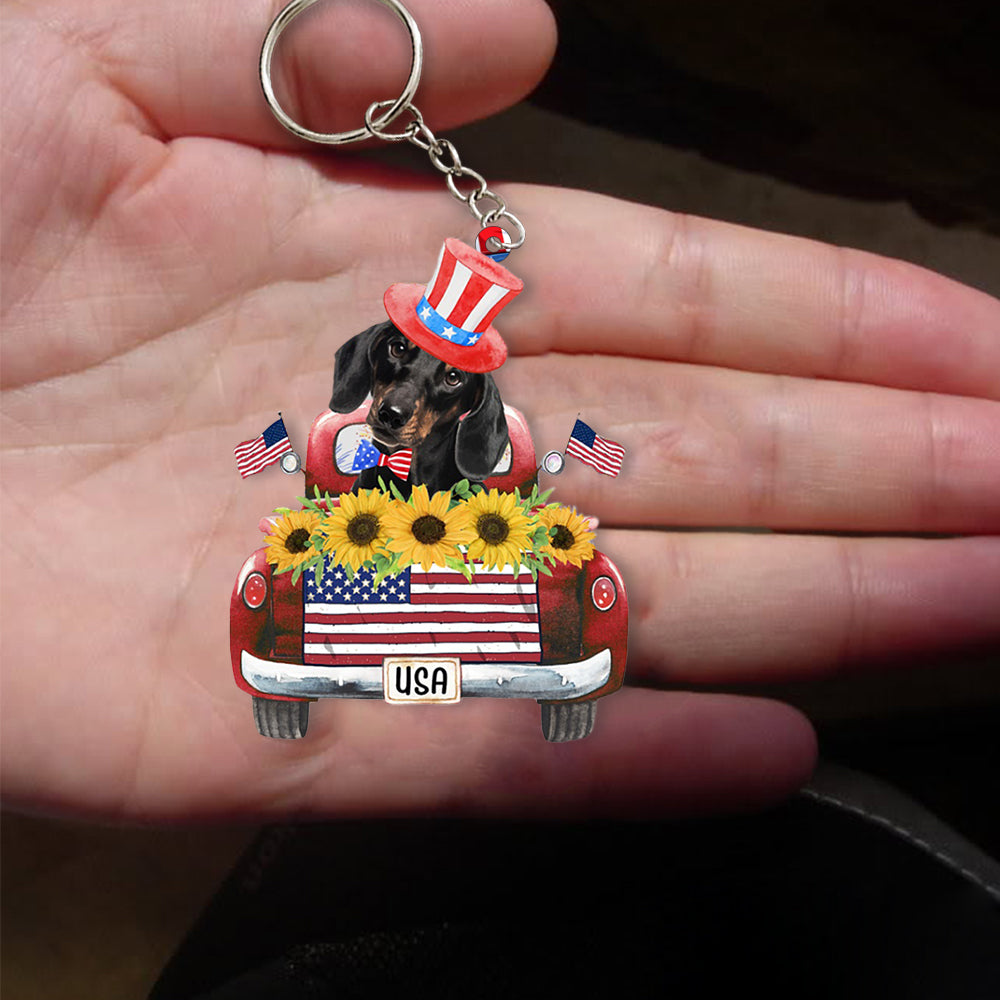 BLACK Dachshund-USA Truck Flat Acrylic Keychain