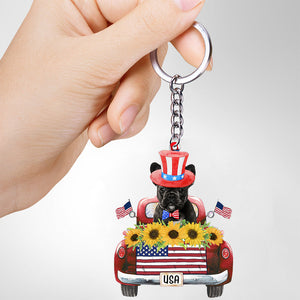 BLACK French Bulldog-USA Truck Flat Acrylic Keychain