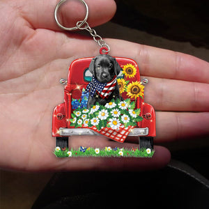 BLACK Labrador-Red Truck Flat Acrylic Keychain