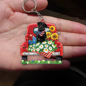 BLACK Labrador 1-Red Truck Flat Acrylic Keychain