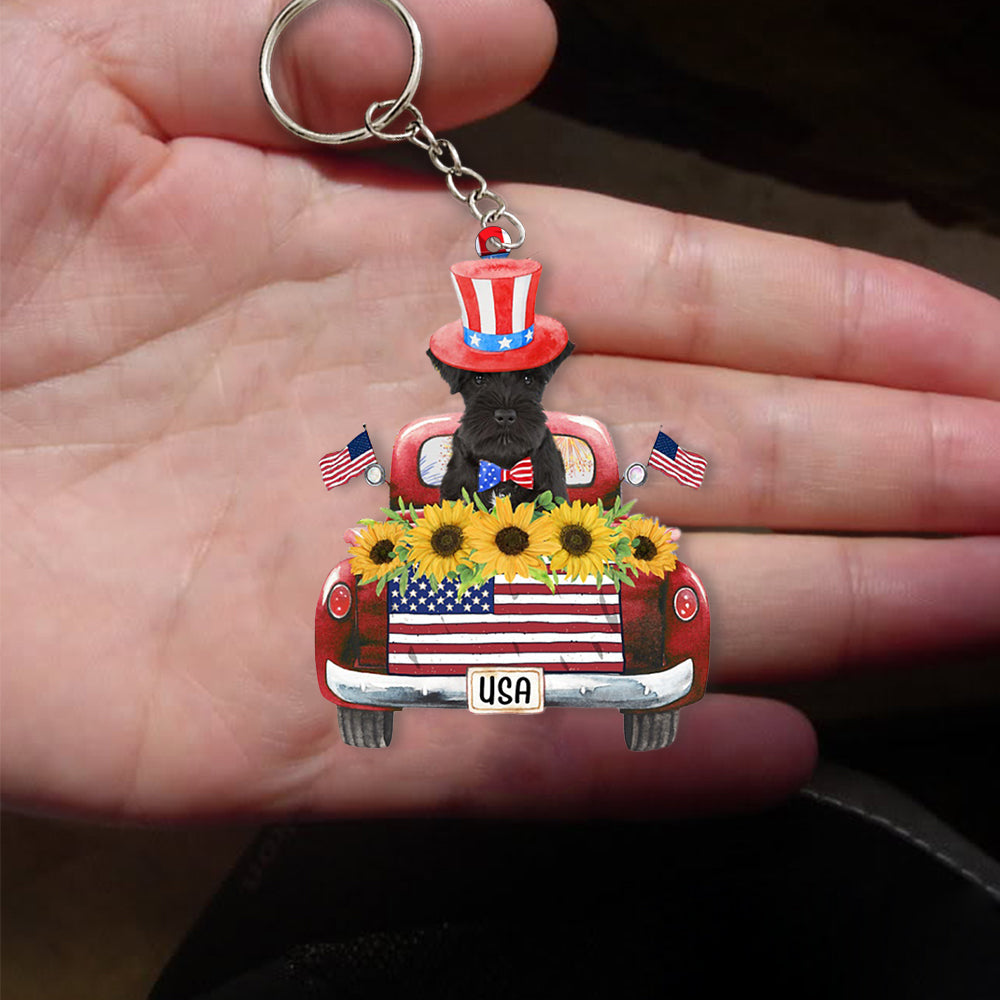 BLACK Miniature Schnauzer-USA Truck Flat Acrylic Keychain