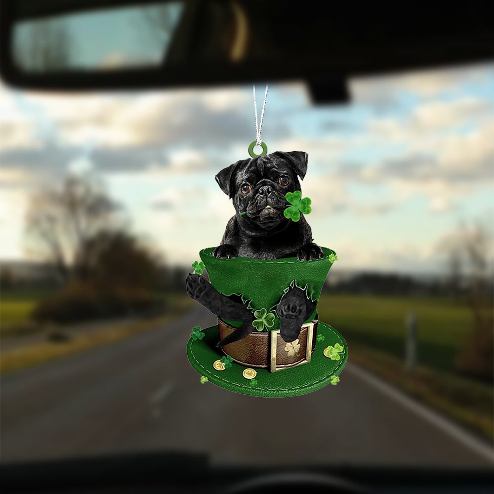 BLACK Pug-Patrick Hat-Two Sided Ornament