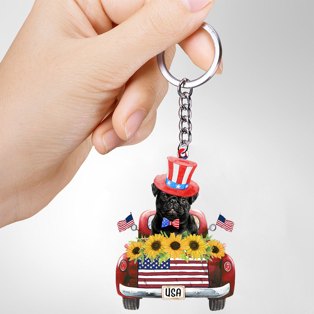 BLACK Pug-USA Truck Flat Acrylic Keychain