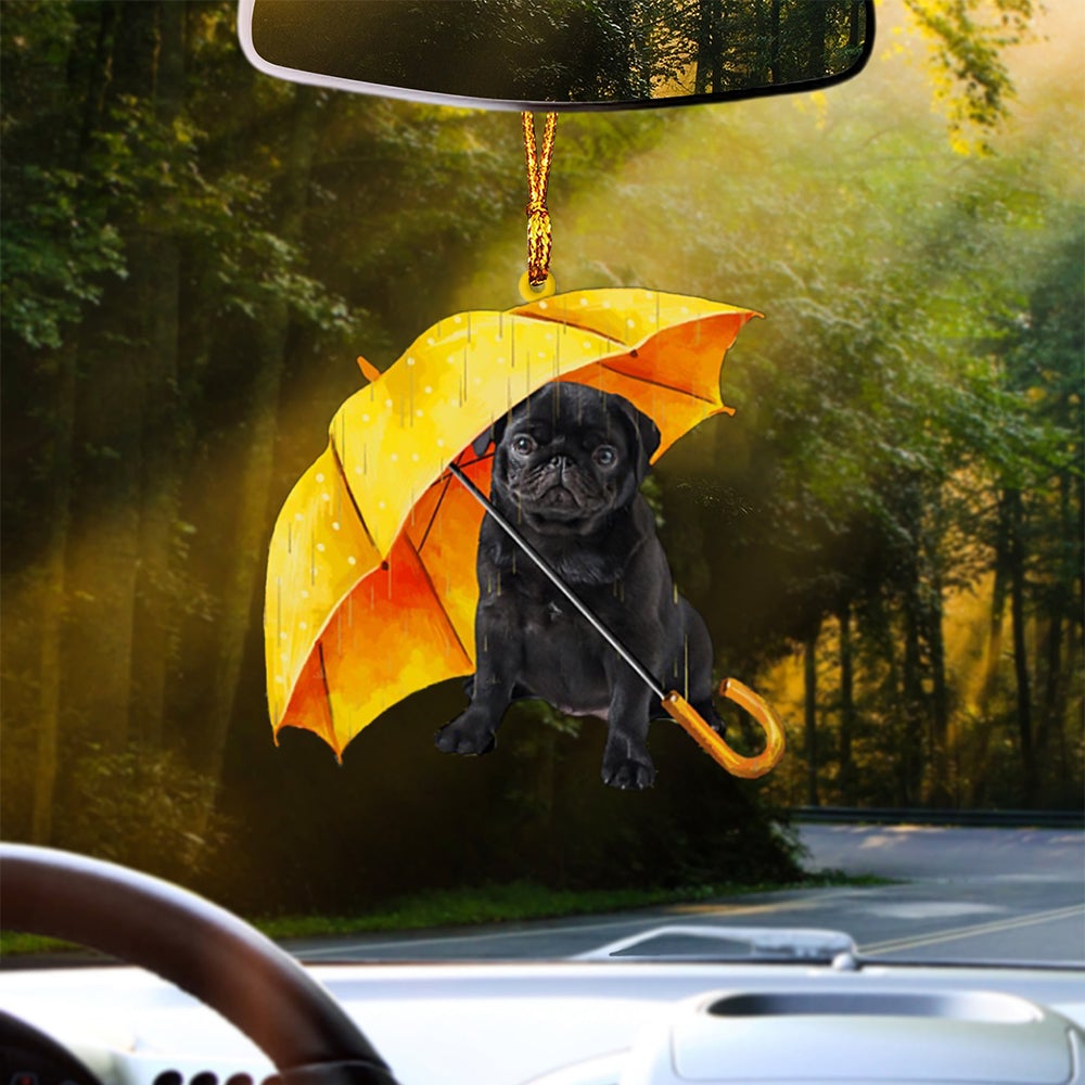 BLACK Pug 1-The Umbrella Two Sides Ornament