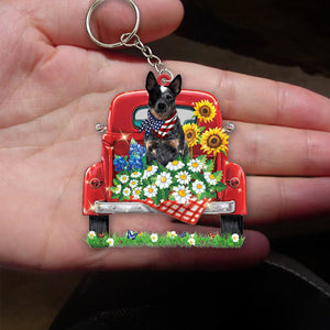 Blue Heeler-Red Truck Flat Acrylic Keychain