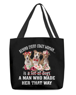 BROWN American Staffordshire Terrier-Crazy Woman Cloth Tote Bag