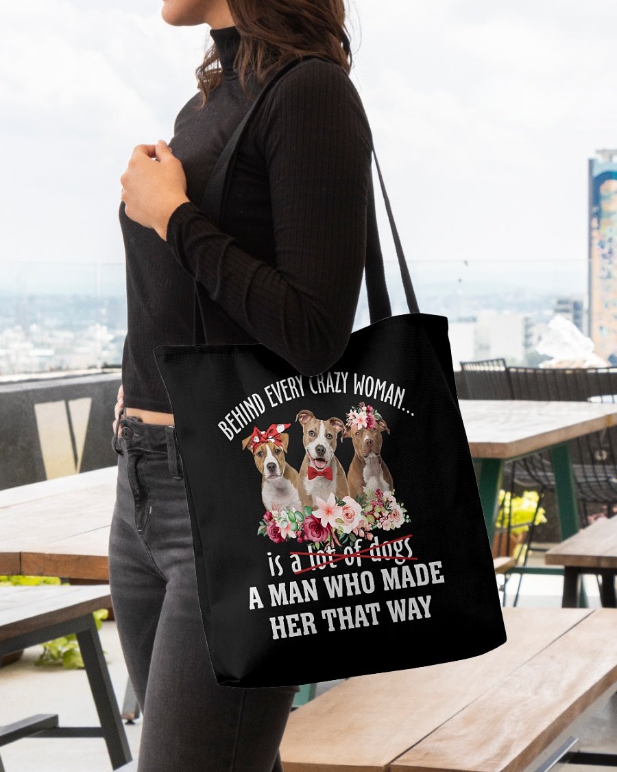 BROWN American Staffordshire Terrier-Crazy Woman Cloth Tote Bag