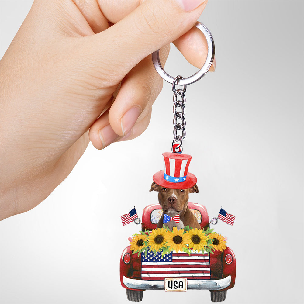 BROWN American Staffordshire Terrier-USA Truck Flat Acrylic Keychain