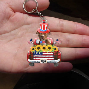 BROWN American Staffordshire Terrier-USA Truck Flat Acrylic Keychain