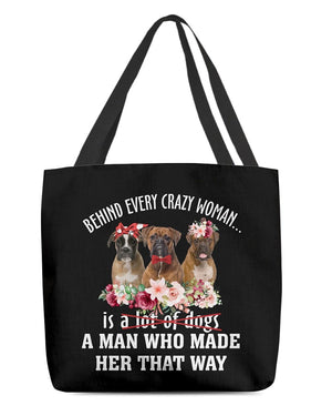 BROWN Boxer-Crazy Woman Cloth Tote Bag