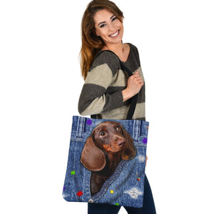 BROWN DACHSHUND-The Rainbow-Cloth Tote Bag