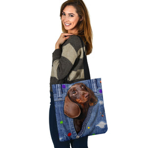 BROWN DACHSHUND-The Rainbow-Cloth Tote Bag