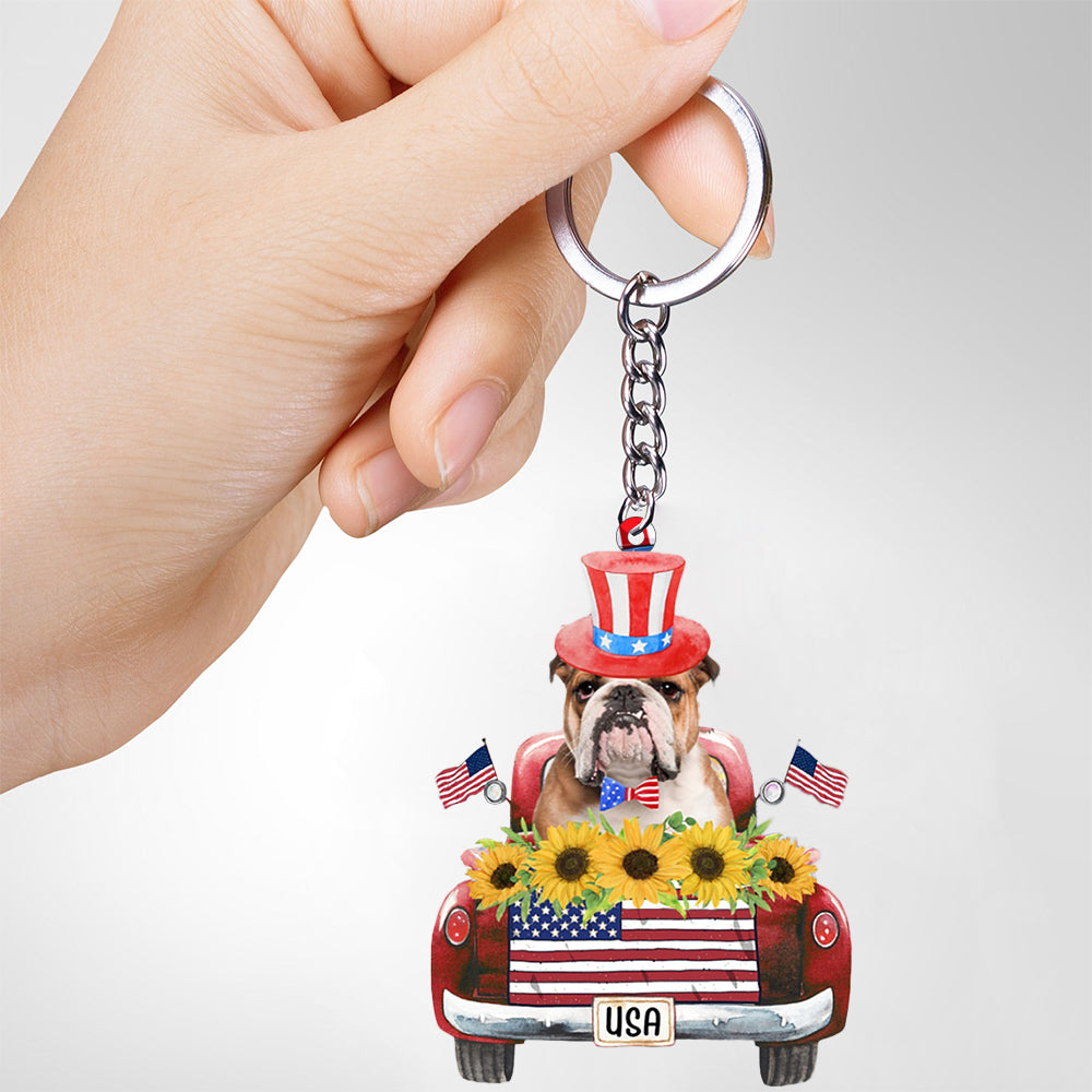 BROWN English Bulldog-USA Truck Flat Acrylic Keychain