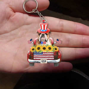 BROWN English Bulldog-USA Truck Flat Acrylic Keychain