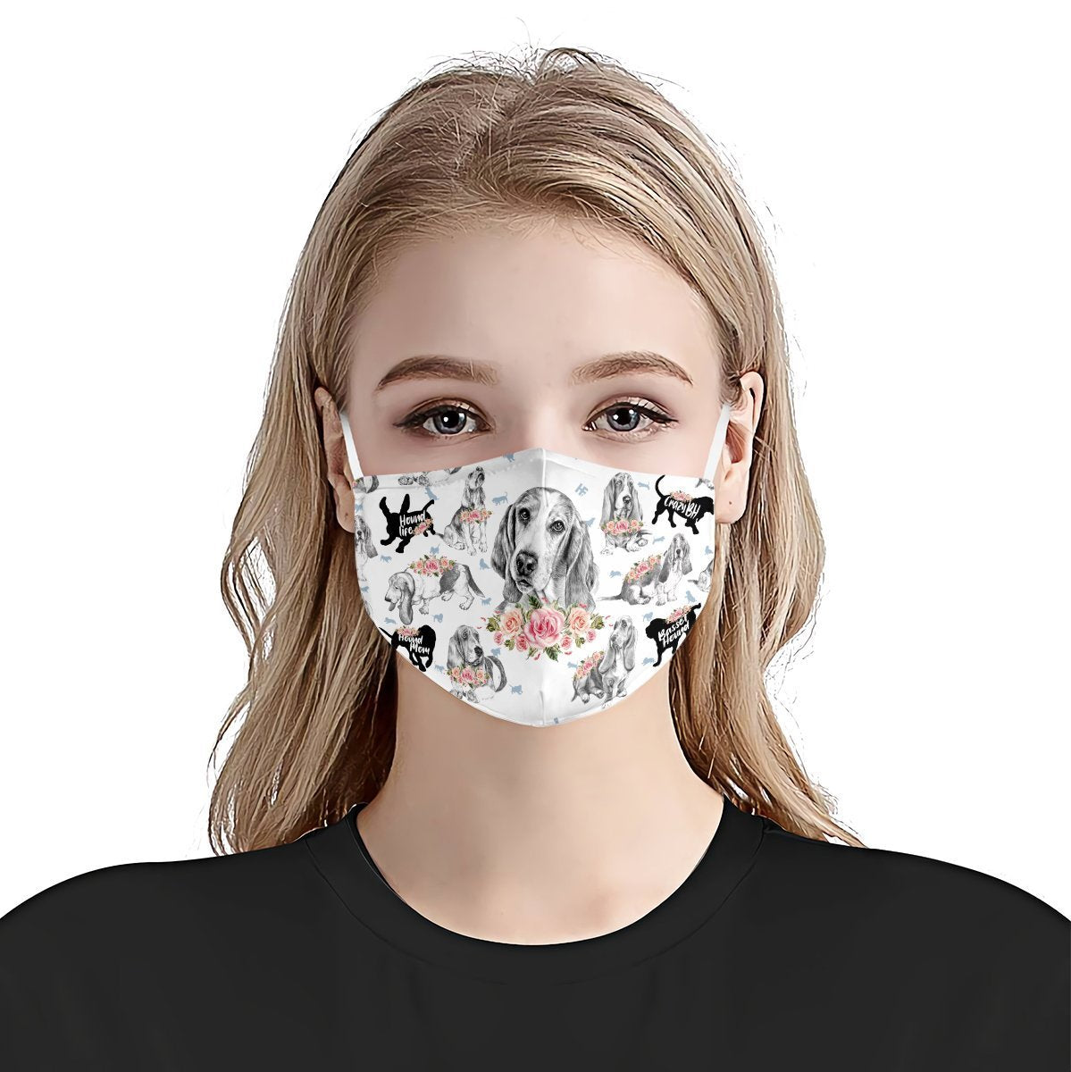 Basset Hound Floral Vintage EZ07 2606 Face Mask