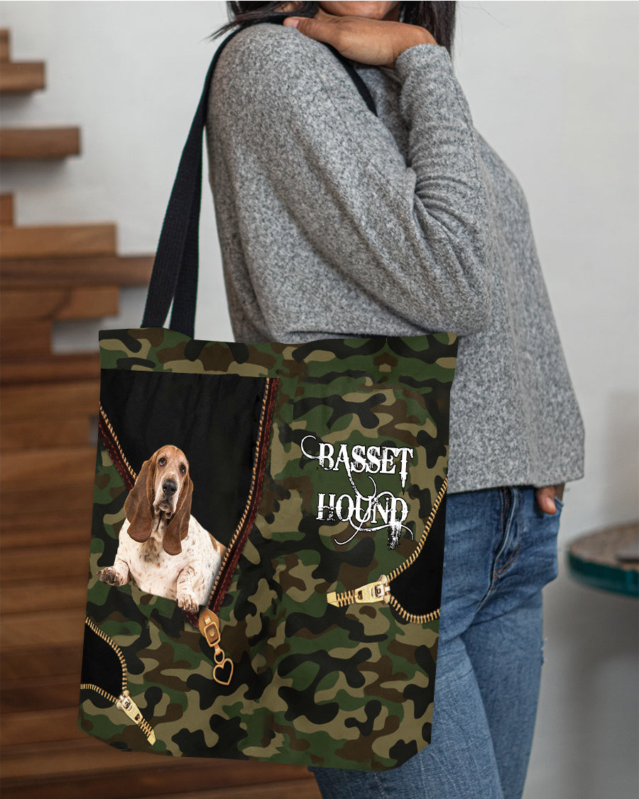 Basset-Hound Camo Cloth Tote Bag