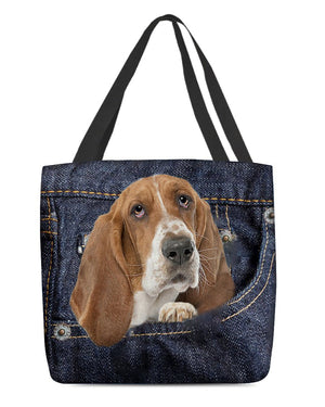 Basset Hound-Dark Denim-Cloth Tote Bag