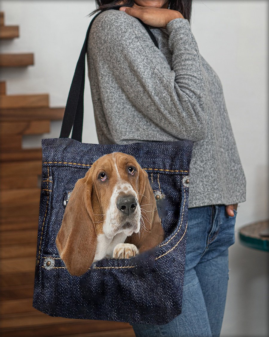 Basset Hound-Dark Denim-Cloth Tote Bag