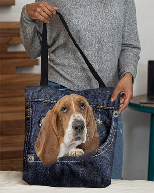 Basset Hound-Dark Denim-Cloth Tote Bag