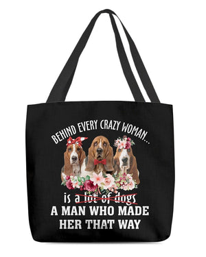 Basset Hound-Crazy Woman Cloth Tote Bag