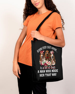 Basset Hound-Crazy Woman Cloth Tote Bag