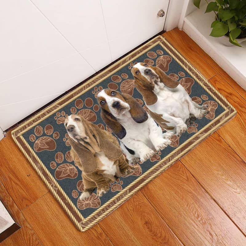 Basset Hound-Flower Paw Doormat