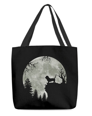 Basset Hound-Night Moon Cloth Tote Bag