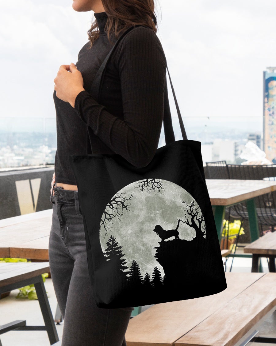 Basset Hound-Night Moon Cloth Tote Bag