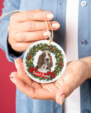 Basset Hound-Noel Circle-Two Sided Ornament