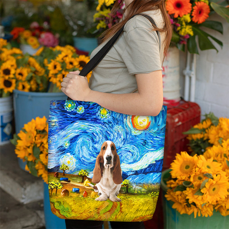 Basset Hound-Oil Painting-Cloth Tote Bag