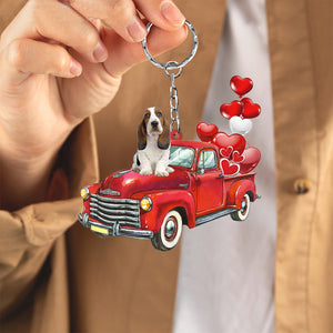 Basset Hound-Red Sports Car flat Acrylic Keychain