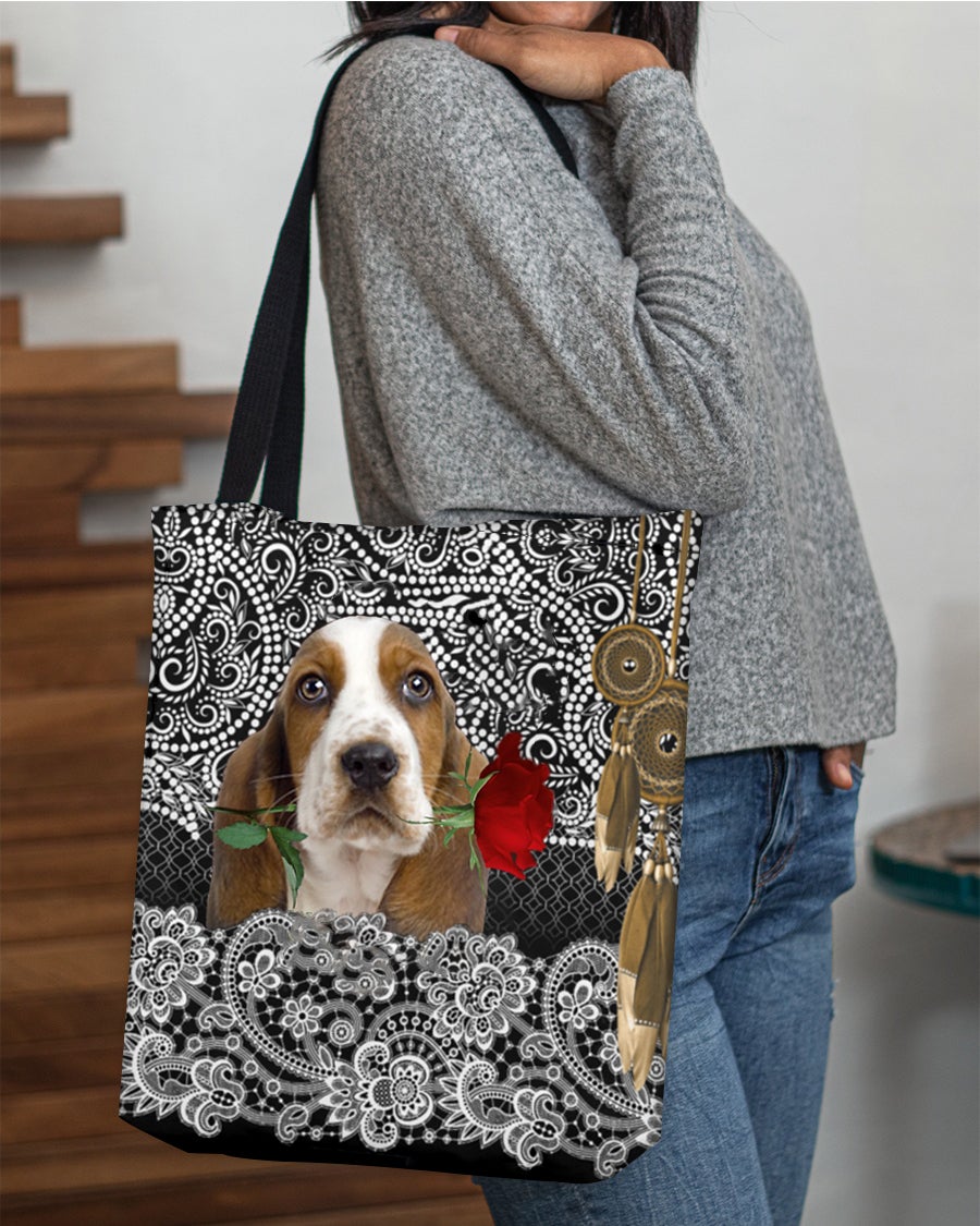 Basset Hound-Rose Cloth Tote Bag