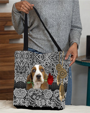 Basset Hound-Rose Cloth Tote Bag