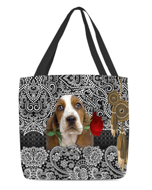 Basset Hound-Rose Cloth Tote Bag