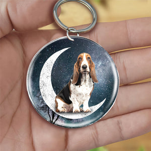 Basset Hound-Stars and Moon-Round Resin Epoxy Metal Keychain