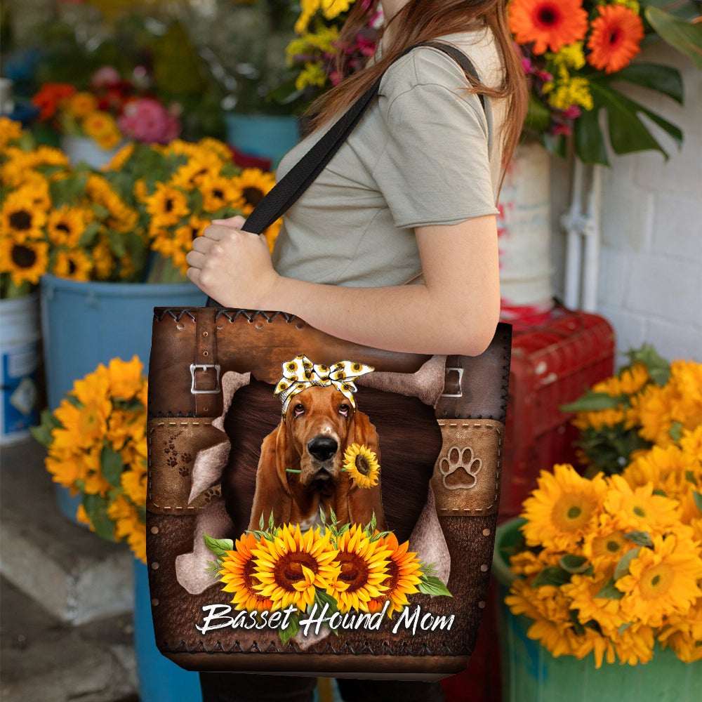 Basset Hound-Sunflower&Dog Mom Cloth Tote Bag