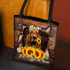 Basset Hound-Sunflower&Dog Mom Cloth Tote Bag