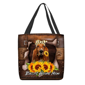 Basset Hound-Sunflower&Dog Mom Cloth Tote Bag