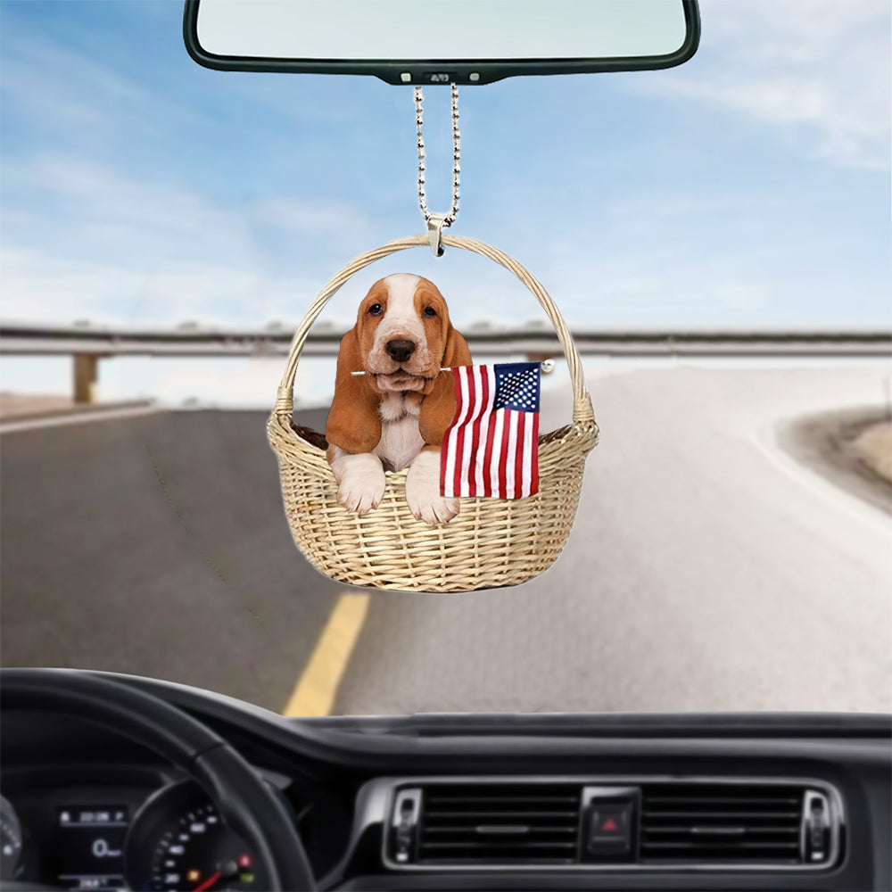 Basset Hound-With American Flag Two Sides Ornament