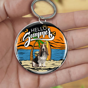 Basset Hound Hello Summer-Round Resin Epoxy Metal Keychain