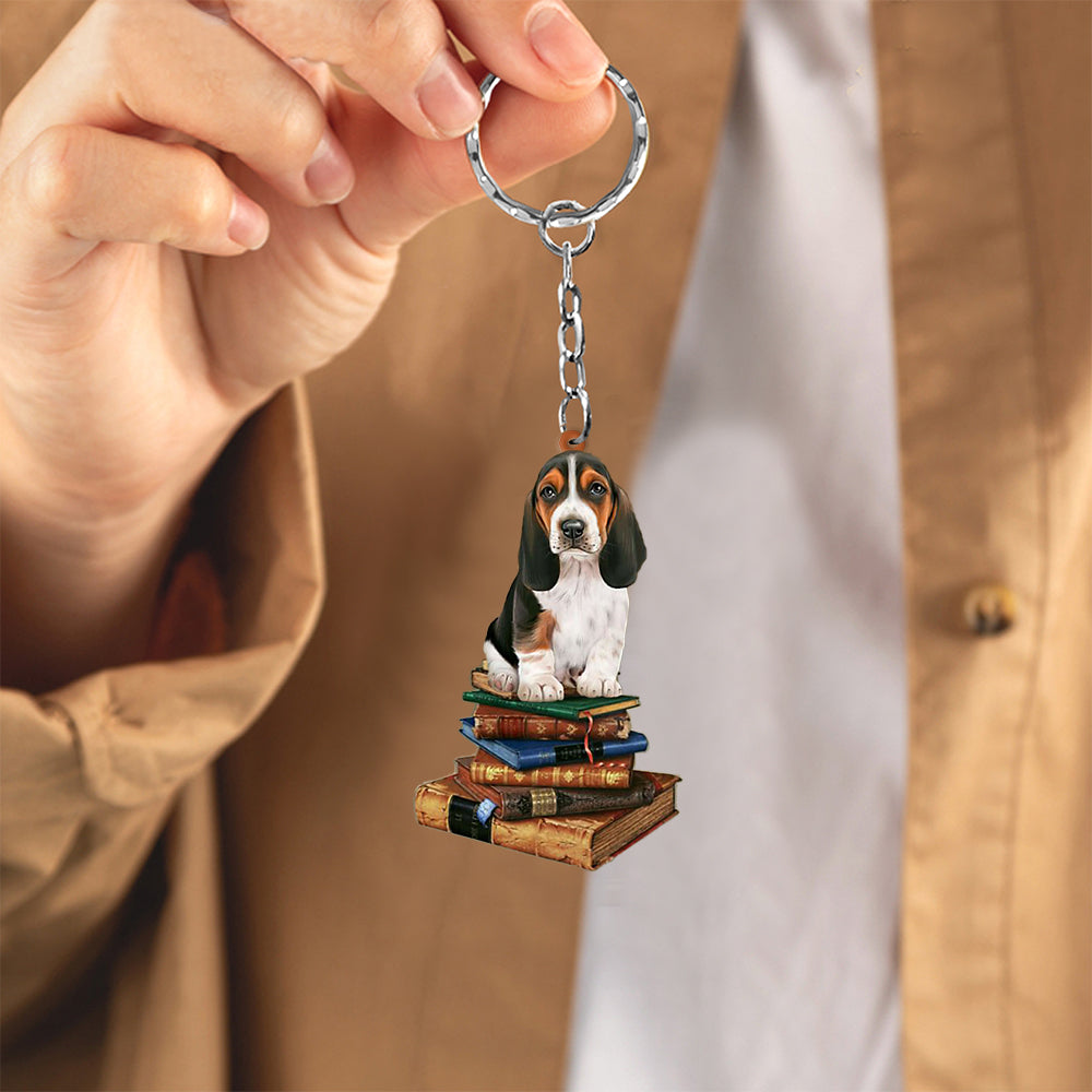 Basset Hound-Sit On The Book-Flat Acrylic Keychain