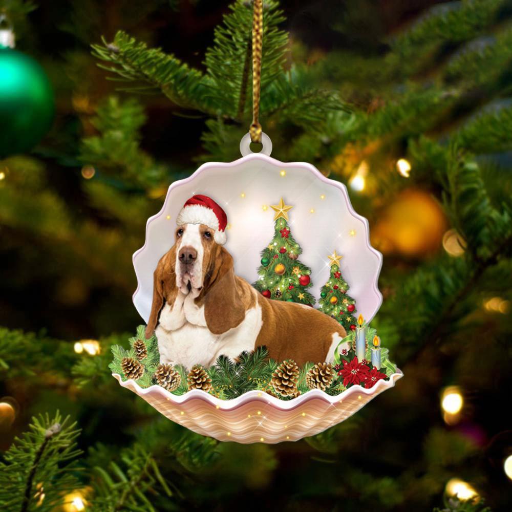 Basset Hound 2 Lie In Seashell Xmas-Two Sided Ornament