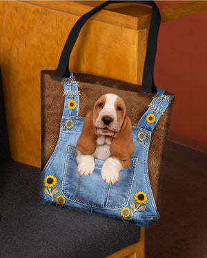 Basset Hound And Sunflower-Cloth Tote Bag